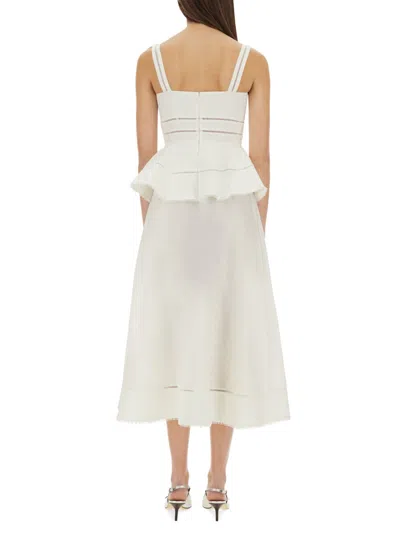 Self-portrait Cream Linen Peplum Midi Dress In Beige In White