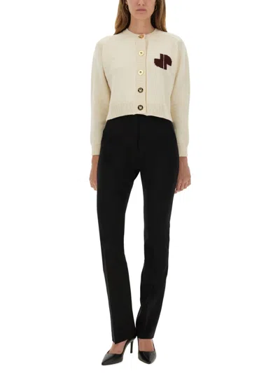 Patou Buttoned Knitwear Cardigan With Ribbed Accents In Neutral