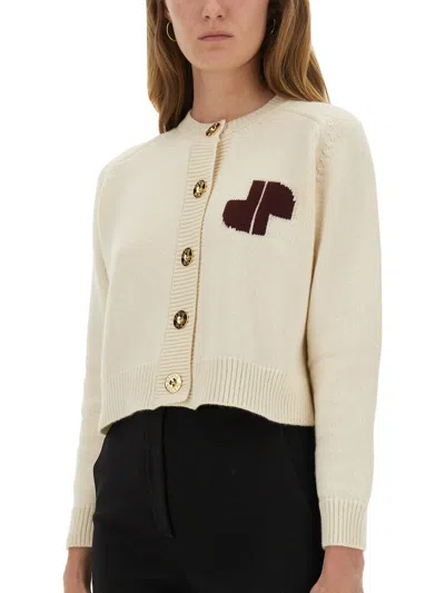 Patou Buttoned Knitwear Cardigan With Ribbed Accents In Neutral