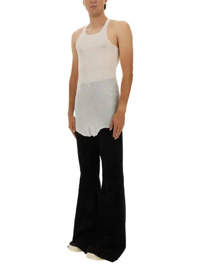 Rick Owens Sleeveless Cotton Top With Longer Back Hem In White