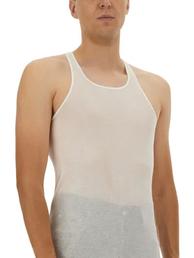 Rick Owens Sleeveless Cotton Top With Longer Back Hem In White
