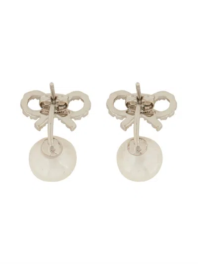 Self-portrait Self Portrait 'crystal Bow Pearl Jacket' Earrings In Silver