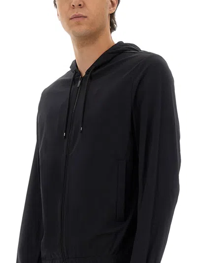 Hugo Boss Boss Minimalist Hooded Jacket With Zip Front And Elastic Cuffs In Black