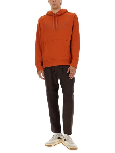 Hugo Boss Sweater Hood Kangaroo Pocket In Orange