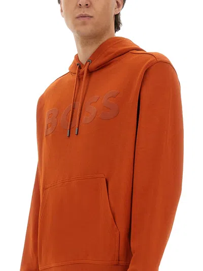 Hugo Boss Sweater Hood Kangaroo Pocket In Orange