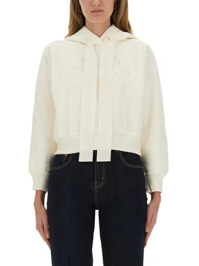Patou Cropped Hoodie With Embossed Logo And Drawstring Hood In Neutral