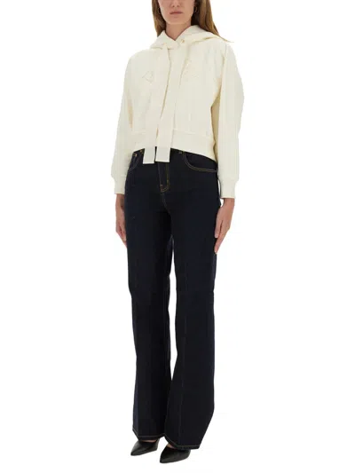 Patou Cropped Hoodie With Embossed Logo And Drawstring Hood In Neutral