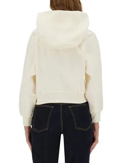 Patou Cropped Hoodie With Embossed Logo And Drawstring Hood In Neutral