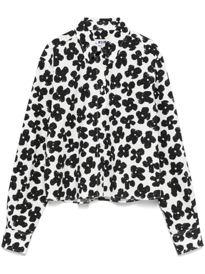 Msgm Floral Pattern Cotton Poplin Shirt In Multi