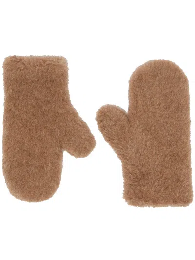 Max Mara Mittens In Alpaca And Cashmere Teddy Fabric In Brown