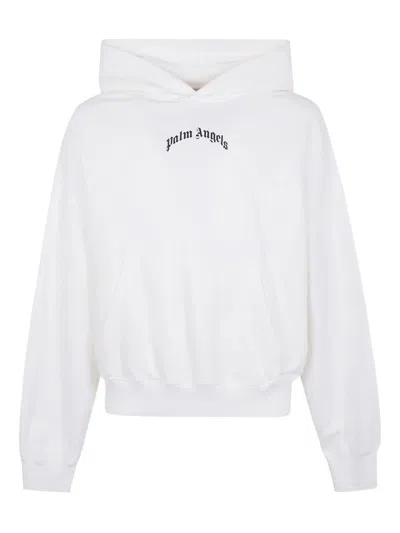 Palm Angels Cotton Hooded Sweatshirt Kangaroo Pocket In White