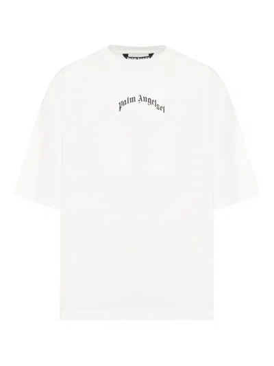 Palm Angels Back Curved Logo T-shirt In White