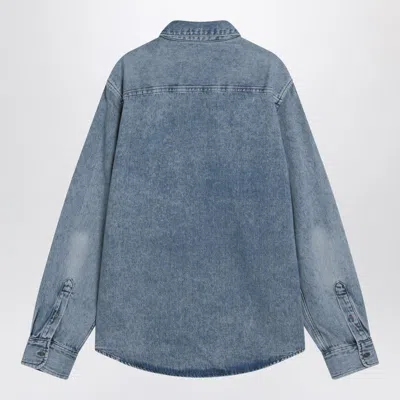 Ami Alexandre Mattiussi Ami Paris Ami De Coeur Embroidered Cotton Denim Button-down Shirt In Blue