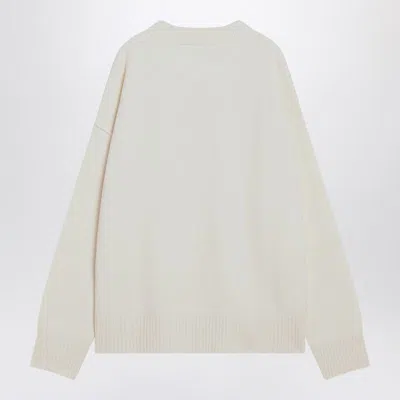 Ami Alexandre Mattiussi Heart Friend Wool Sweater With Exposed Stitching In White