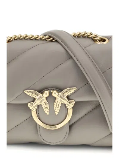 Pinko Love Quilted Logo-embellished Shoulder Bag In Gray
