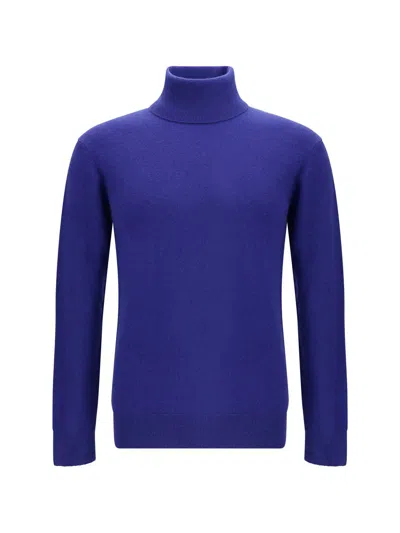 Saint Laurent Blue Cashmere Wool Blend Turtleneck Sweater In Blue