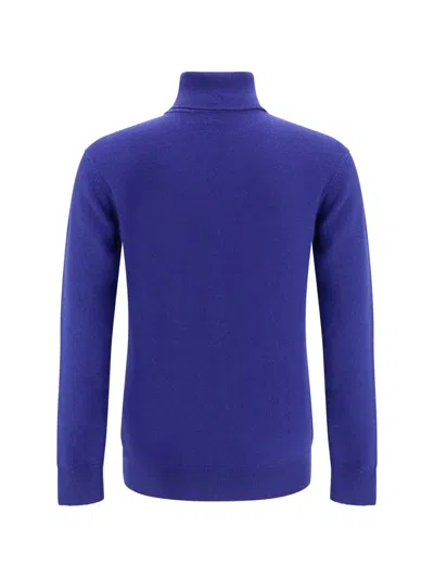 Saint Laurent Blue Cashmere Wool Blend Turtleneck Sweater In Blue