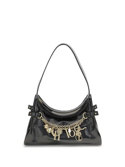 Chloé Leather Shoulder Bag Adorned With Charms In Black