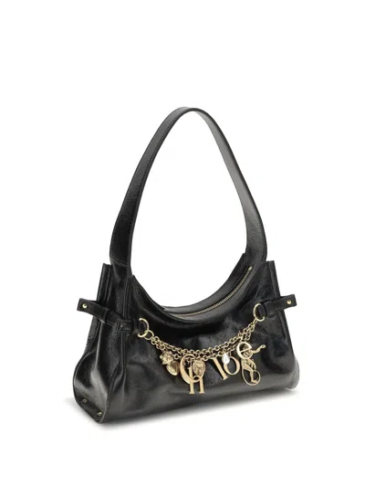 Chloé Leather Shoulder Bag Adorned With Charms In Black