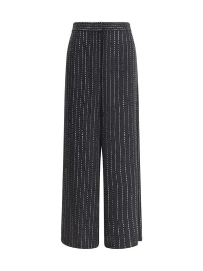 Giorgio Armani Wide-leg Silk Pants With Strass In Animal Print