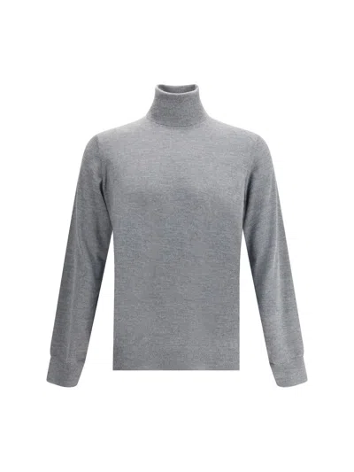 Brunello Cucinelli Lightweight Turtleneck Sweater In Cashmere And Silk In Gray