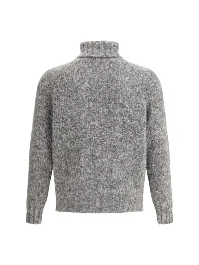 Brunello Cucinelli Men Buttoned Turtleneck Sweater In Gray