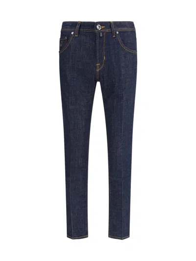 Jacob Cohen Tailored Dark Denim Trousers With Classic Five-pocket Design In Blue