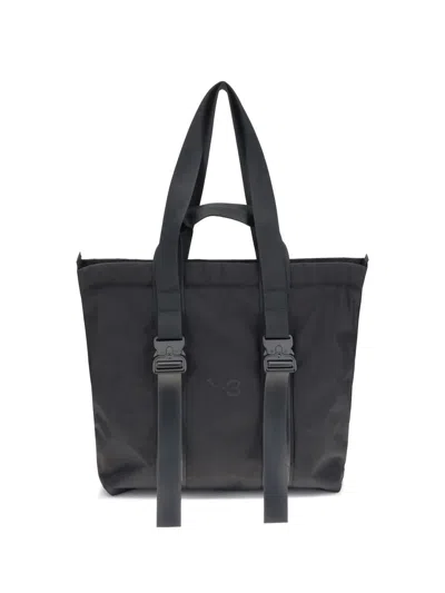 Y-3 Spacious Tote Bag With Leather Straps And Embossed Logo In Black