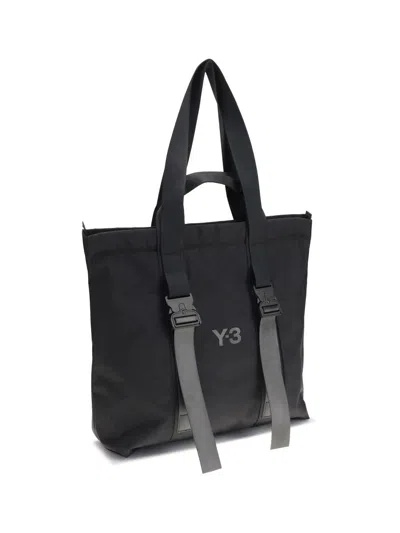 Y-3 Spacious Tote Bag With Leather Straps And Embossed Logo In Black