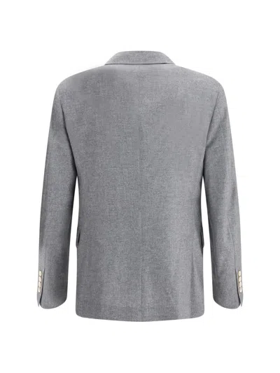 Brunello Cucinelli Men Cashmere And Silk Flannel Blazer In Gray