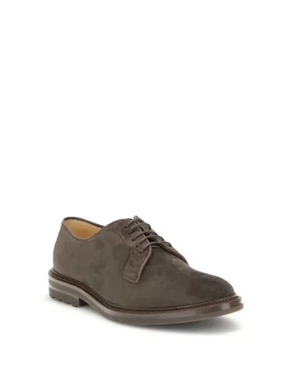 Brunello Cucinelli Classic Brown Suede Derby Shoes In Green