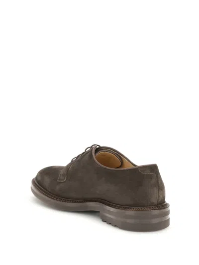 Brunello Cucinelli Classic Brown Suede Derby Shoes In Green