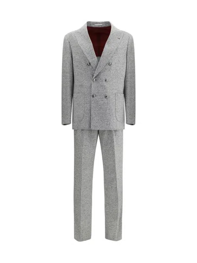 Brunello Cucinelli Men Wool And Cashmere Buttoned Grisaille Suit In Gray