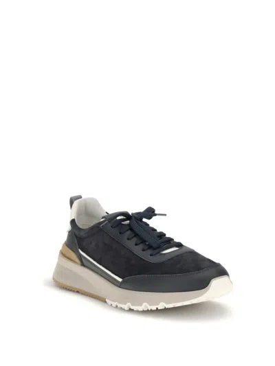 Brunello Cucinelli Suede And Smooth Material Flat Shoes With Contrasting Sole In Black