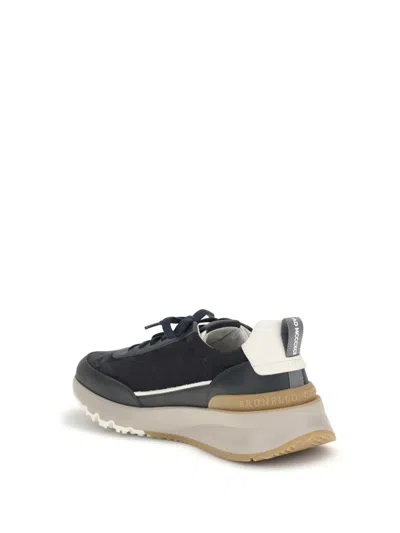 Brunello Cucinelli Suede And Smooth Material Flat Shoes With Contrasting Sole In Black