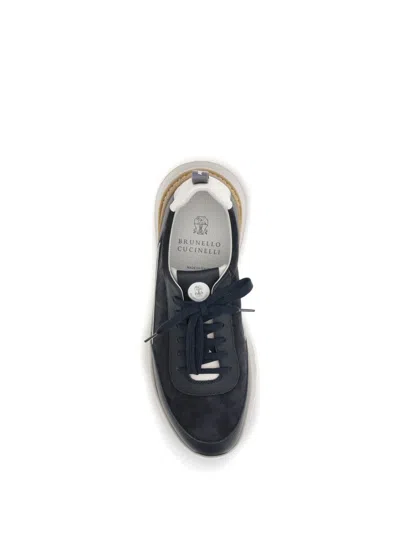 Brunello Cucinelli Suede And Smooth Material Flat Shoes With Contrasting Sole In Black