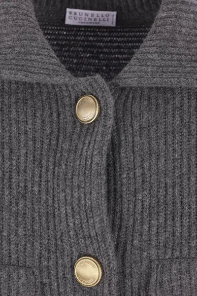 Brunello Cucinelli Virgin Wool-cashmere-silk Cardigan In Blue