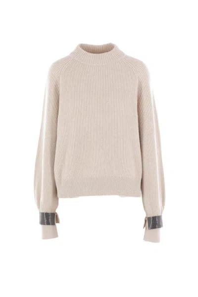 Brunello Cucinelli Women Cashmere Sweater With Removable Cuffs In Animal Print