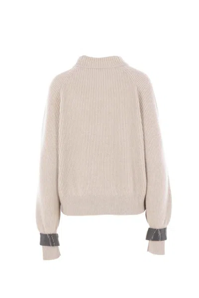 Brunello Cucinelli Women Cashmere Sweater With Removable Cuffs In Animal Print
