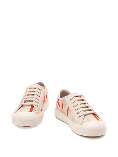 Fendi Canvas Domino Sneakers Featuring Low-top Silhouette In Pink