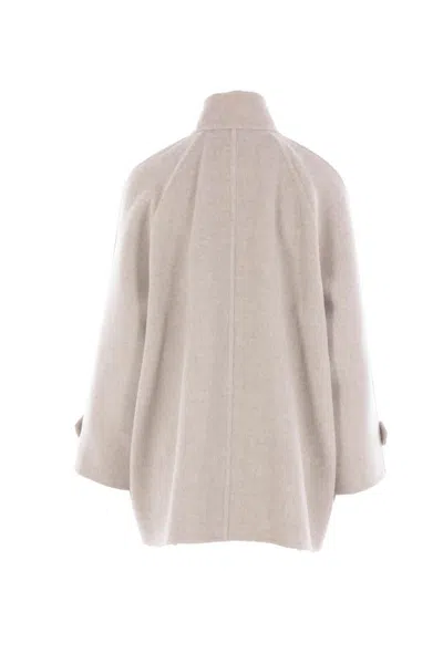 Brunello Cucinelli Double Worked Caban In Virgin Wool And Cashmere Cloth With Shiny Cuff Details Clo In Sand