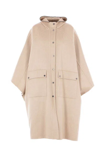 Brunello Cucinelli Hooded Buttoned Cape In Sand