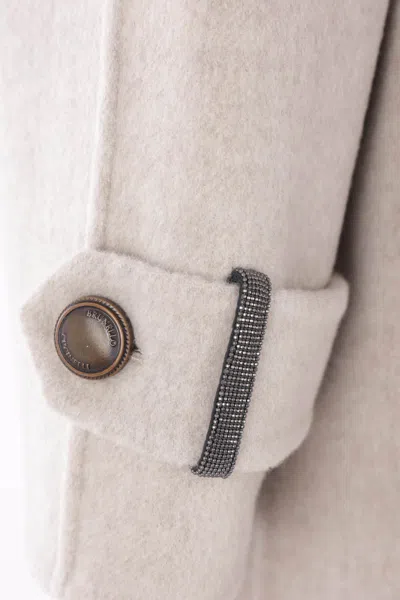 Brunello Cucinelli Double Worked Caban In Virgin Wool And Cashmere Cloth With Shiny Cuff Details Clo In Sand