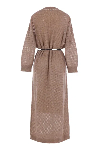 Brunello Cucinelli Women Mohair Blend Long Dress With Sequins In Pink