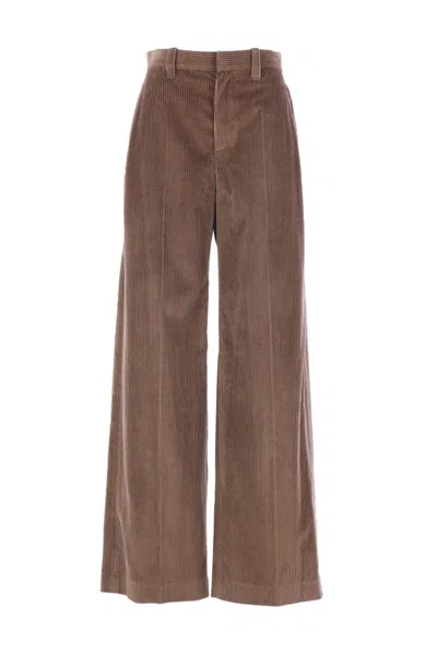 Brunello Cucinelli Women Fluid Corduroy Sartorial Track Trousers With Jewellery In Brown