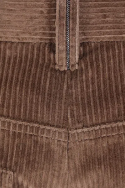 Brunello Cucinelli Women Fluid Corduroy Sartorial Track Trousers With Jewellery In Brown