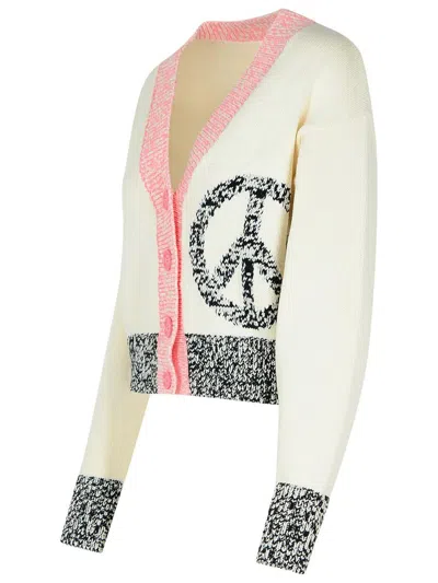 Moschino Jeans White Cotton Blend Cardigan In White