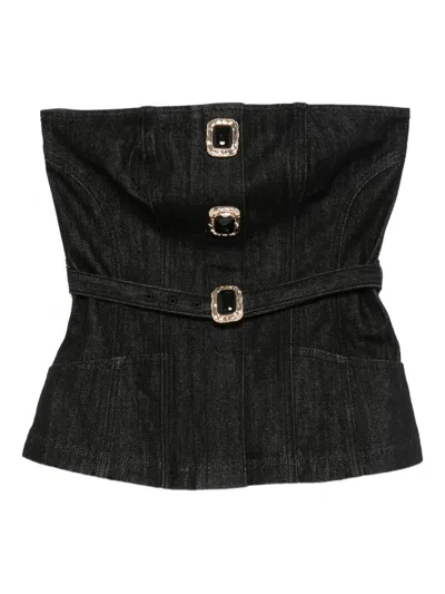 Self-portrait Black Denim Bandeau Top Clothing In Black