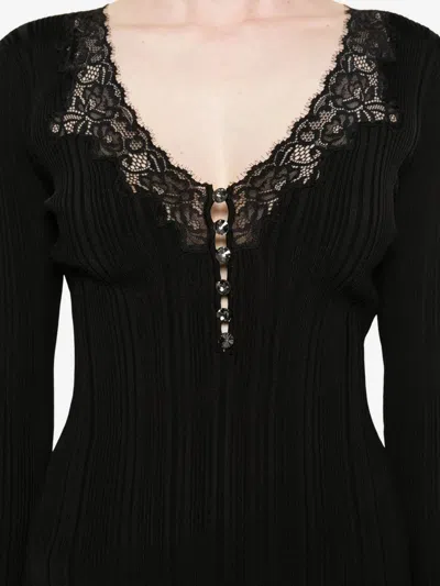 Self-portrait Black Lace Trim Knit Top Tops Black In Black