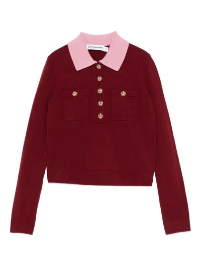 Self-portrait Burgundy Pink Contrast Collar Knit Top Clothing In Red